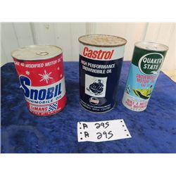 # Snowmobile OIl Cans Full-1) Castrol 1) Quaker State, 1) Snobil