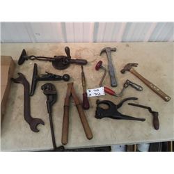 11 Items - Drills, Saw Vise, Pipe Cutter, Leather Punch, Hammers Plus More!