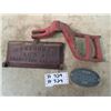 Image 1 : 3 Cast Items -1 ) Cockshutt Tool Box Lid, 1) Case Metal Tag & 1) Massey Harris Lever