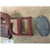Image 3 : 3 Cast Items -1 ) Cockshutt Tool Box Lid, 1) Case Metal Tag & 1) Massey Harris Lever