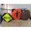 Image 1 : 3 Signs - 1) Old Embossed Metal Stop Sign, 1) Flagman Stop Sign & 1) Construction Sign