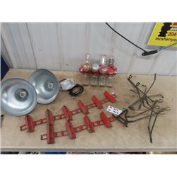 New Old Stock Brooder Lights, Jar Organizer, Lightening Rod Brackets, &  Old Feeder Chain (Repurpose