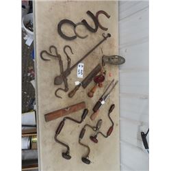 Brace Drills, Press Drills, Old Tools, Hide Scale Horse Shoes, Plus More!