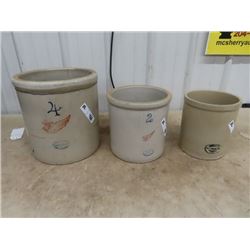 3 Crocks 1) 4 Gal Red Wing- Some Cracks, 1) 2 Gal  Red Wing -Some Cracks & 1) 1 Gal Medalta