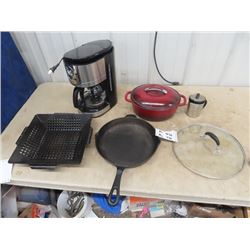 Kitchen Aide Cast Roaster, Cast Frying Pan, Coffee Maker Plus More!