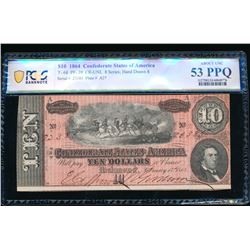 1864 $10 T-68 Confederate PCGS 53PPQ