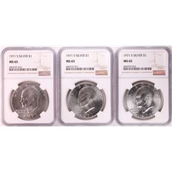 Lot of (3) 1971-S Eisenhower Silver Dollar Coins NGC MS65