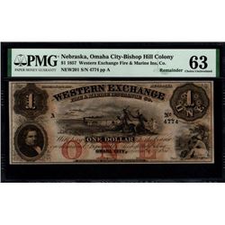 1857 $1 Omaha City NE Note PMG 63