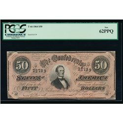 1864 $50 T-66 Confederate Note PCGS 62PPQ