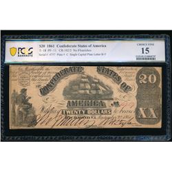 1861 $20 T-18 Confederate PCGS 15