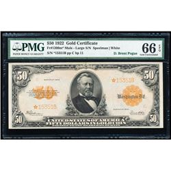 1922 $50 STAR Gold Certificate PMG 66EPQ