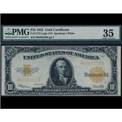 1922 $10 Gold Certificate PMG 35