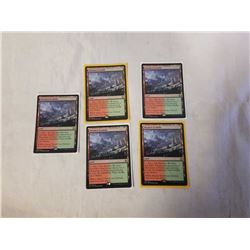 5 RARE MAGIC THE GATHERING CARDS - WOODED FOOTHILLS SEARCH LANDS, PLAYSET PLUS 1