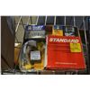 Image 2 : BOX AND TRAY OF TOOLS, TAPE MEASURES, CORDLESS BLACK AND DECKER DRILL, WINCH ROLLER, STAINLESS CONTA