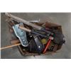 Image 2 : BOX OF TOOLS, HATCHET, LIGHTS, HAMMERS