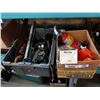 Image 1 : BOX OF FLASHLIGHTS, FOLDING FISHING ROD, QUANTUM REEL AND TOTE OF TOOLS