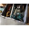 Image 3 : BOX OF FLASHLIGHTS, FOLDING FISHING ROD, QUANTUM REEL AND TOTE OF TOOLS