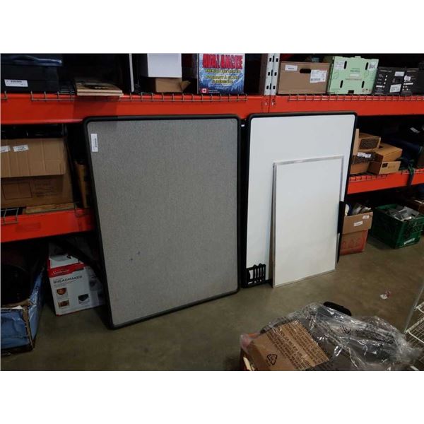 2 white boards and bulletin corkboard