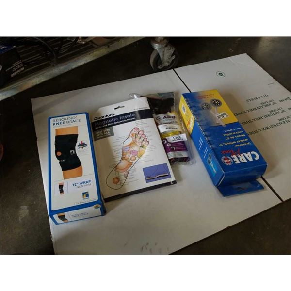 FOLDING CANE, KNEE BRACE AND MAGNETIC INSOLE