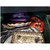 Image 2 : TOTE OF ESTATE GOODS, SERVING PIECES, BRASS DECOR