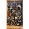 Image 4 : WOODEN JEWELLERY BOX W/ RINGS AND 2 TINS OF JEWELLERY