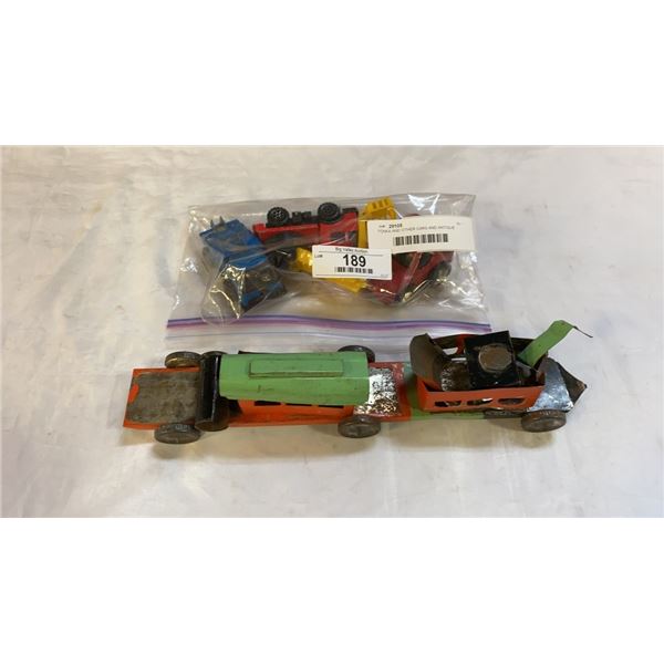 TONKA AND OTHER CARS AND ANTIQUE TRAIN TOY AS FOUND