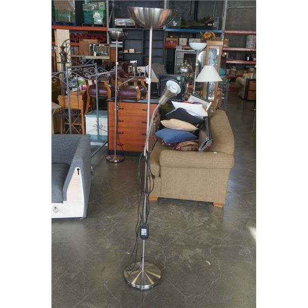 BRUSHED METAL FLOOR LAMP WITH ADJUSTABLE READING LAMP