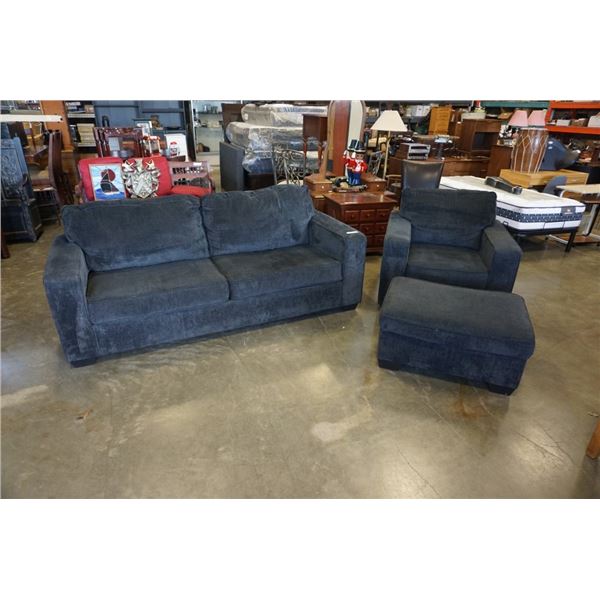 Black 3 seater sofa and chair set with ottoman