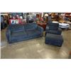 Image 1 : Black 3 seater sofa and chair set with ottoman