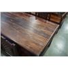 Image 2 : SOLID MAHOGANY REPRODUCTION WOOD DINING TABLE WITH 4 CHAIRS - METAL ACCENTS, BRASS STUDDED CHAIR BAC