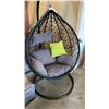 Image 5 : BRAND NEW MODERN RATTAN OUTDOOR TEAR DROP HANGING EGG CHAIR RETAIL $949 W/ GREY CUSHIONS - UV AND WA
