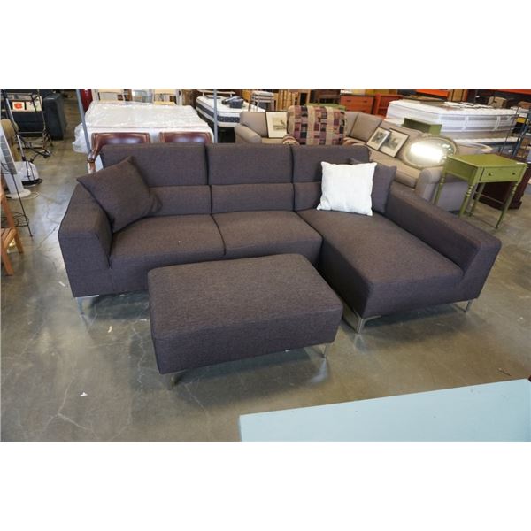 SANDY FURNITURE BROWN UPHOLSTERED SECTIONAL SOFA WITH OTTOMAN