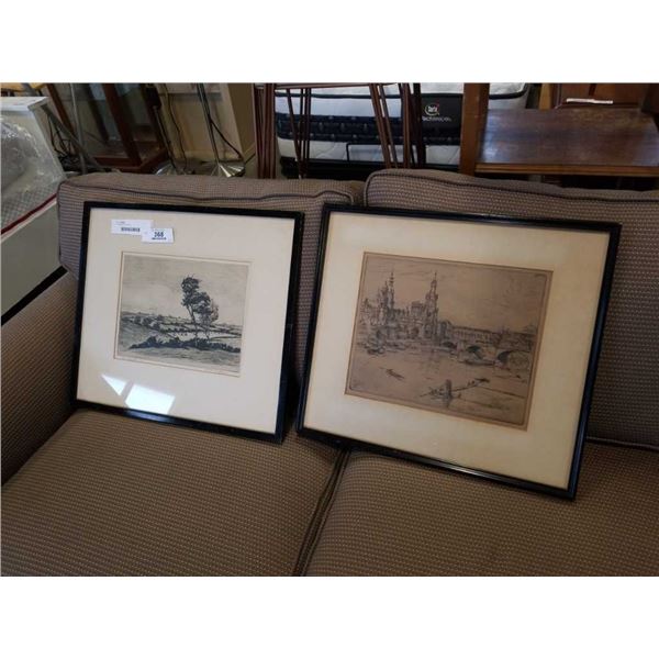 2 VINTAGE ETCHINGS