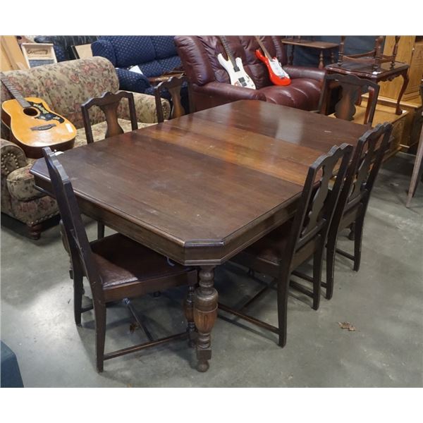 ANTIQUE DINING TABLE WITH 6 CHAIRS AND 2 LEAFS