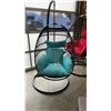 Image 2 : BRAND NEW BLUE SINGLE HANGING EGG CHAIR - RETAIL $949 W/ NECK PILLOW, FOLDABLE FRAME, POWDER COATED 