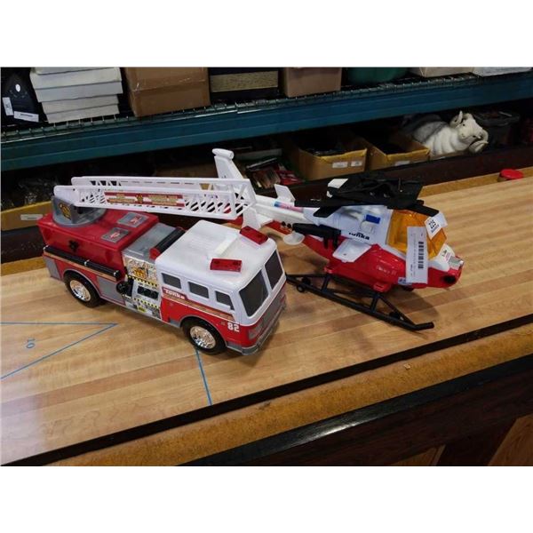 TONKA FIRE TRUCK AND HELICOPTER TOYS