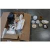 Image 1 : BOX OF CHINA, COLLECTABLES, COLLECTOR PLATES, WOOD CARVING