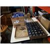 Image 1 : 2 TRAYS OF JEWELRY, CHANDELIER PENDENTS AND 2 BOXES OF JEWELRY BOXES