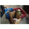 Image 1 : TOTE CRATE AND BOX OF POWER CORDS, HELMET, ELECTRONICS, TV MOUNT