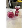 Image 1 : 2 PIECES OF CRANBERRY GLASS - VASE AND BASKET