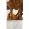Image 3 : FLOUR JUG WITH CORK, ENAMEL MEASURING CUP AND WOOD CAMEL FIGURE