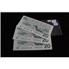 Image 2 : Canada Twenty Dollar Bills (3) - 1991; in Sequence; C. Unc.