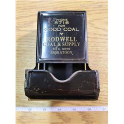 Rodwell Coal & Supply Saskatoon matchbox holder - excellent condition
