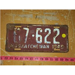 1949 Saskatchewan License Plate