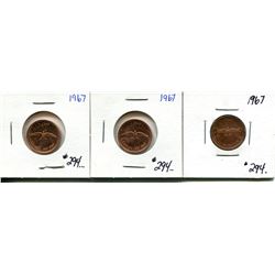 3 1967 one cent UNC