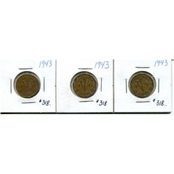 3 1943 tombac 5 cents