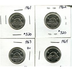 1961, 62, 63, 64 5 cents UNC