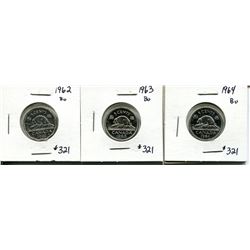 1962, 63, 64 5 cents MS