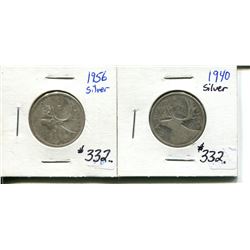 1940 25 cents silver + 1956 25 cents silver (pair)