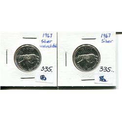 2 1967 25 cents silver BU